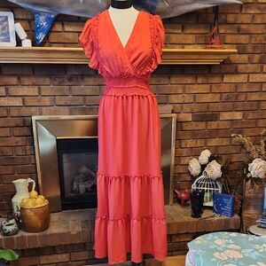 Max Studio London XL Mutitiered Dress Coral Red Ruffles NWT